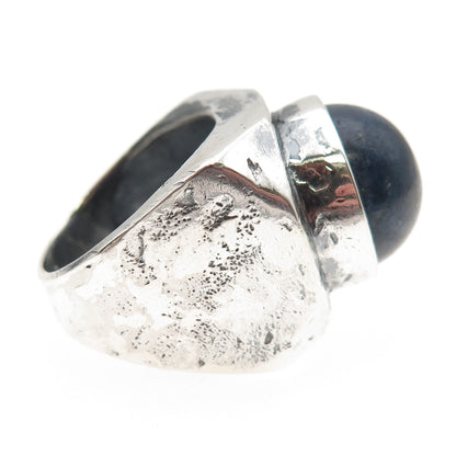 A. Skinder Sterling Silver Vintage Real Lapis Modernist Oxidized Ring Size 7.5