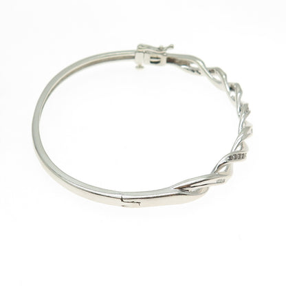 DBJ DEE BERKLE 925 Sterling Silver Real Diamond Twisted Bangle Bracelet 7.25"