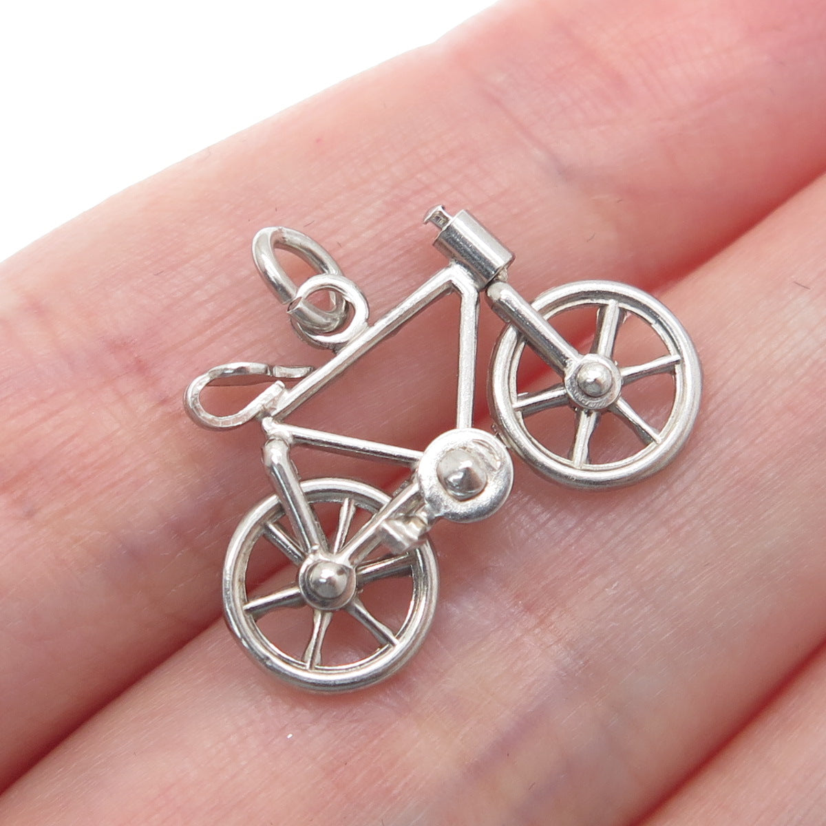 CARL ART 925 Sterling Silver Antique Art Deco Bicycle Minimalist Charm Pendant