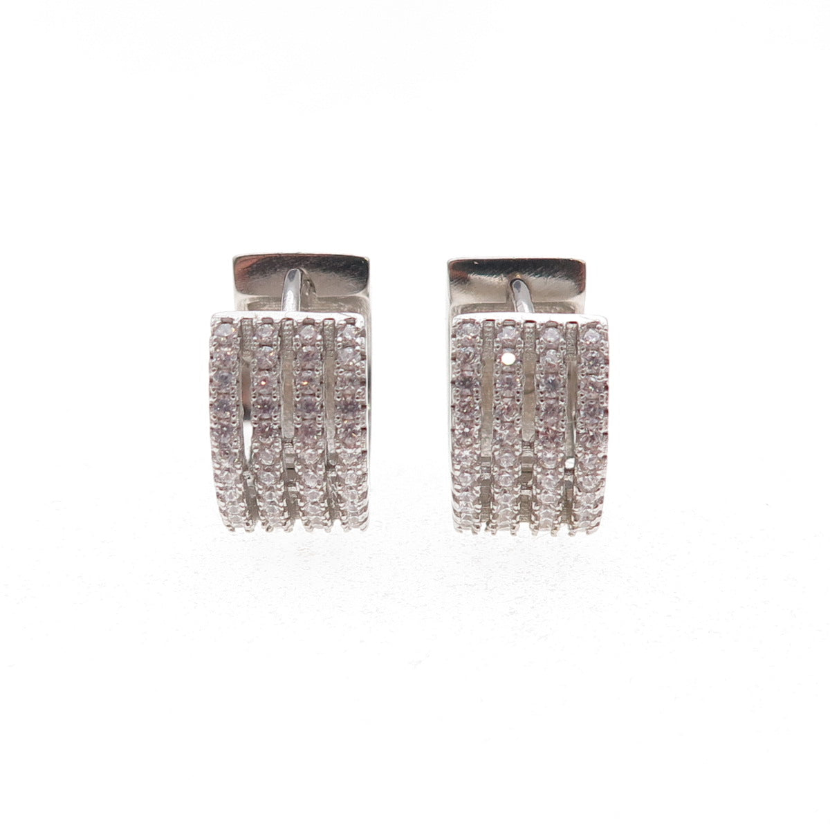 925 Sterling Silver Round-Cut C Z Hoop Earrings