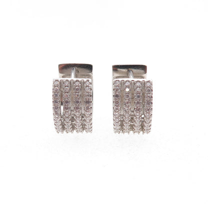 925 Sterling Silver Round-Cut C Z Hoop Earrings