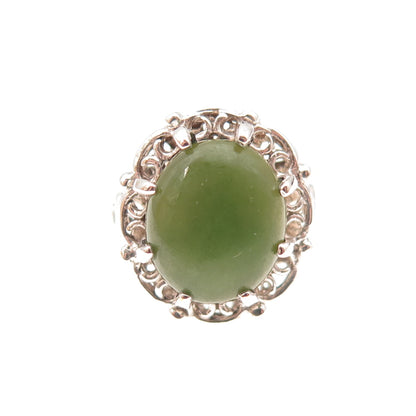 Colett's 925 Sterling Silver Antique Art Deco Real Jade Oxidized Ring Size 4.75