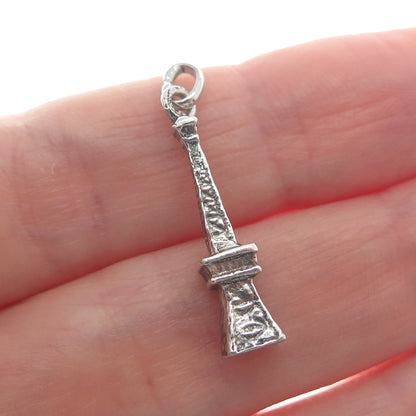 925 Sterling Silver Vintage Eiffel Tower Oxidized Minimalist 3D Charm Pendant