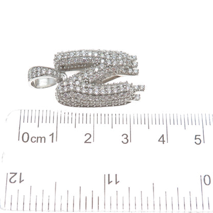 925 Sterling Silver Round-Cut Shaped C Z Letter N Initial Sparkle Pendant