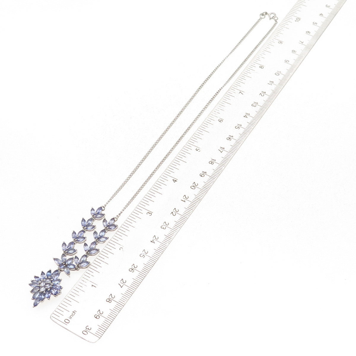925 Sterling Silver Real Tanzanite Floral Cuban Chain Necklace 18"