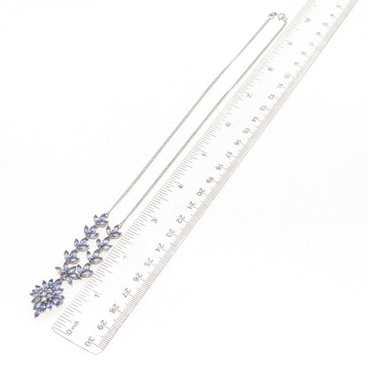 925 Sterling Silver Real Tanzanite Floral Cuban Chain Necklace 18"