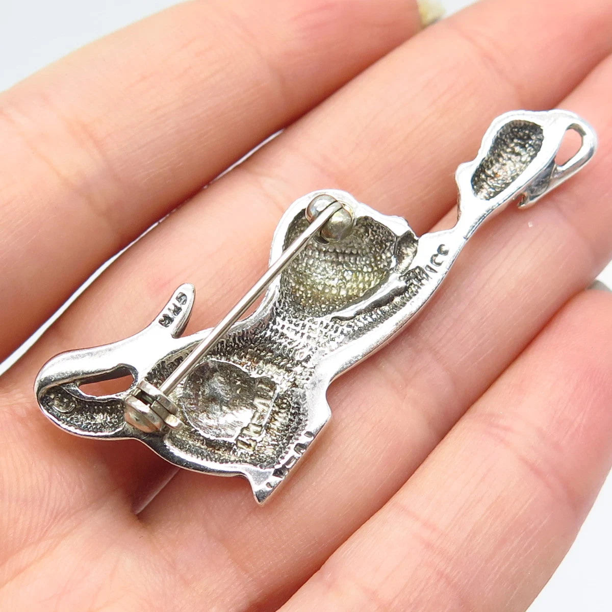 925 Sterling Silver Vintage Cat & Mouse Pin Brooch