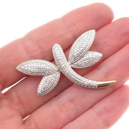 925 Sterling Silver Gold Plated Real Diamond Accent Dragonfly Pin Brooch