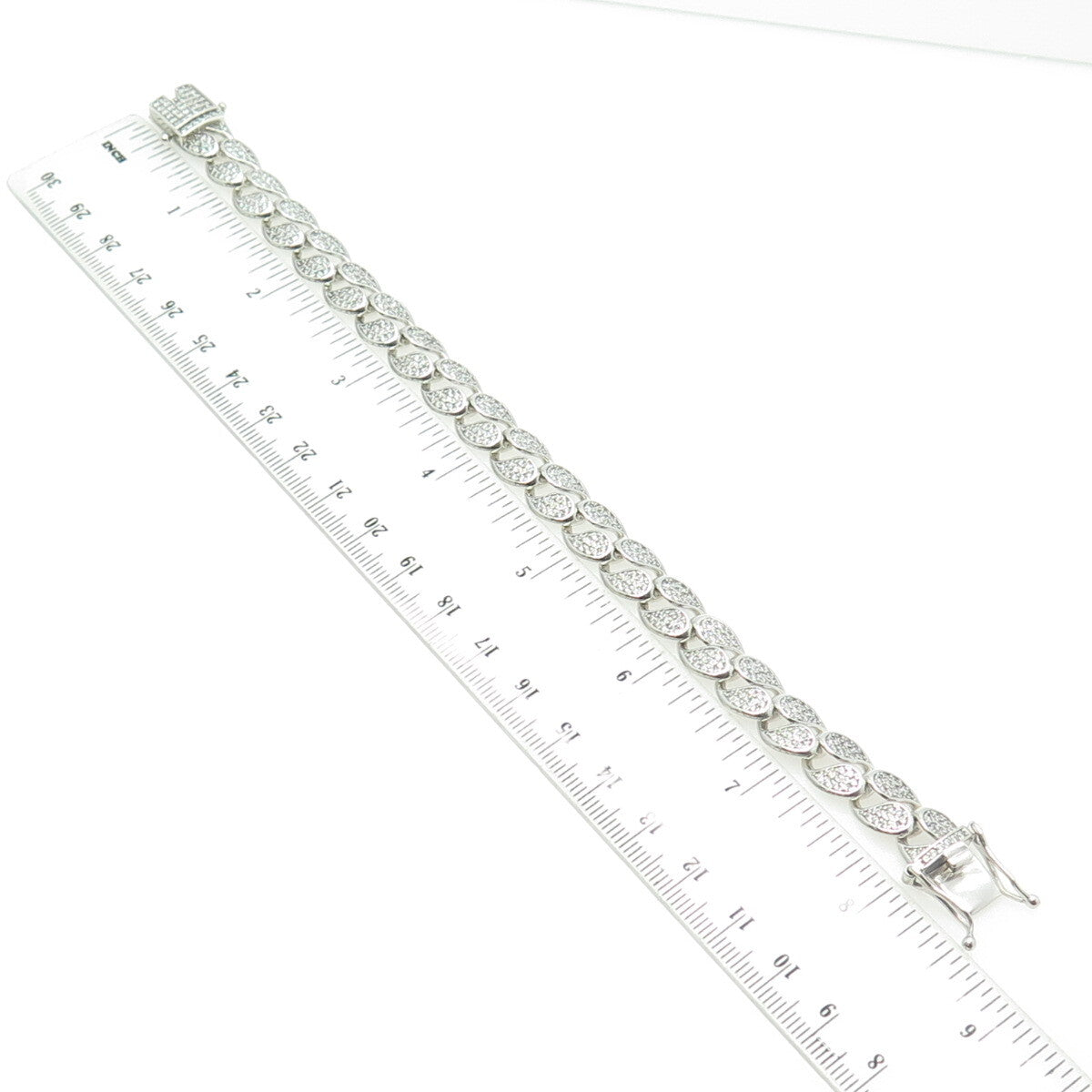 925 Sterling Silver Round-Cut White C Z Cuban Link Bracelet 8"