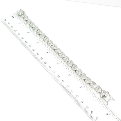 925 Sterling Silver Round-Cut White C Z Cuban Link Bracelet 8"