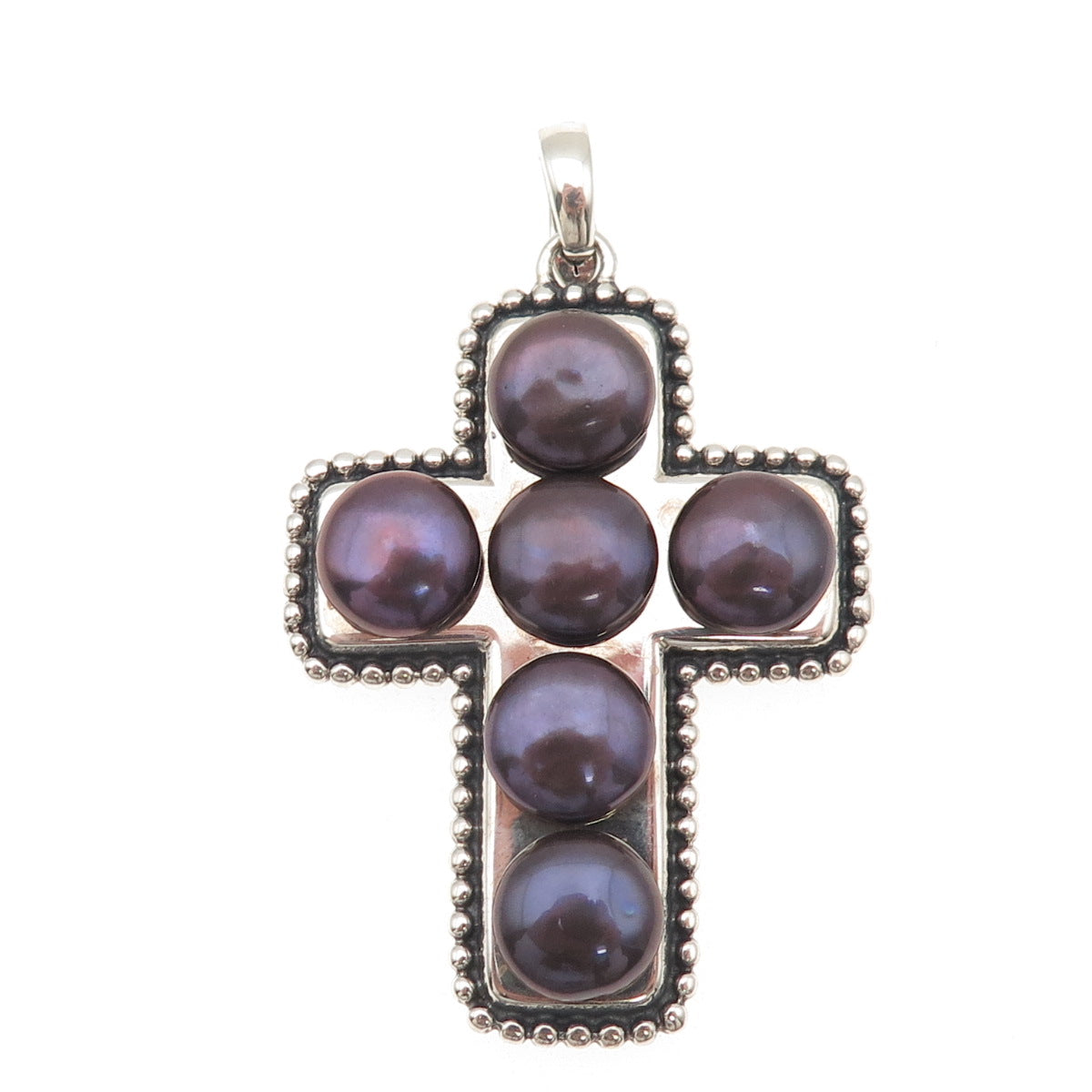 Honora 925 Sterling Silver Vintage Real Tahitian Pearl Cross Oxidized Pendant