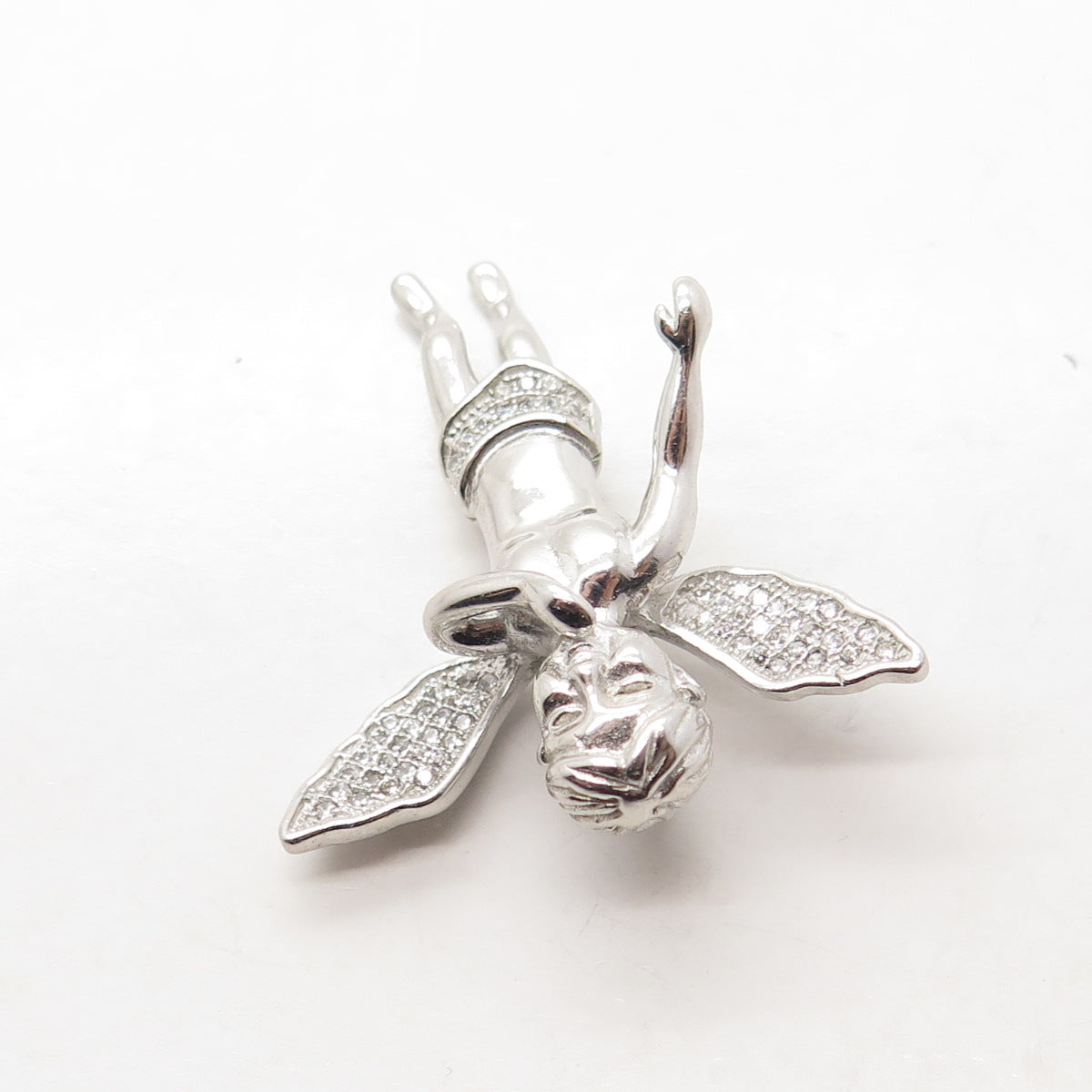 925 Sterling Silver Pave C Z Cherub Angel Slide Pendant