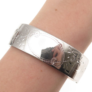 Carl Art 925 Sterling Silver Antique Art Deco Floral Bangle Bracelet 7.25"