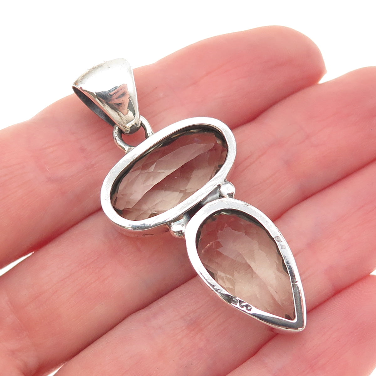 925 Sterling Silver Vintage Real Green Amethyst Modernist Pendant