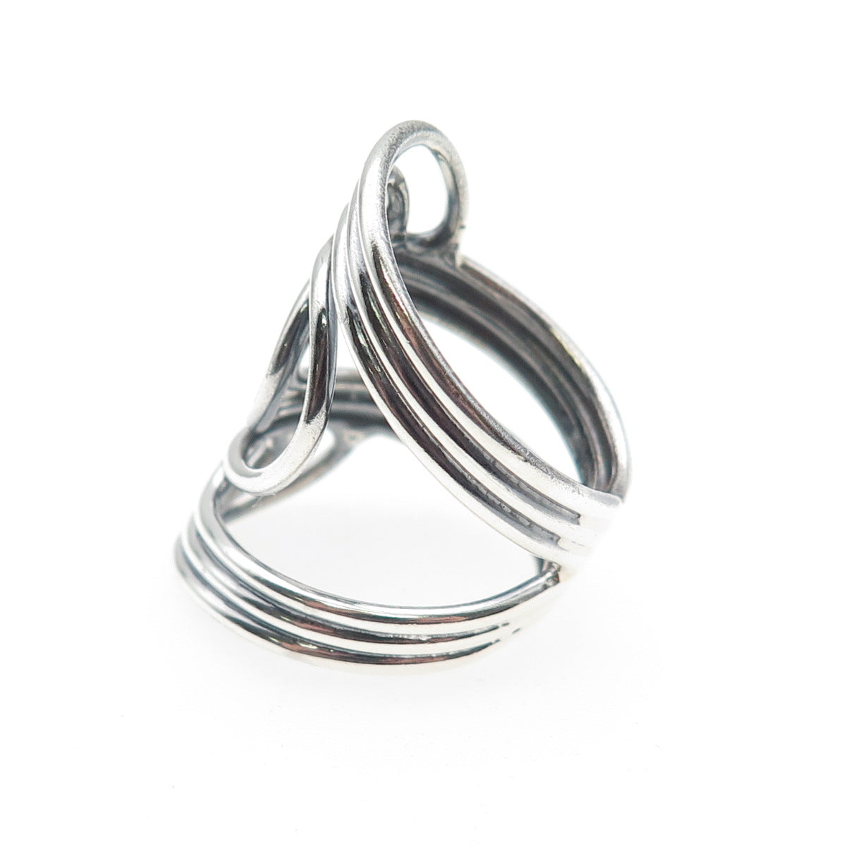925 Sterling Silver Vintage Modernist Overlap Oxidized Ring Size 7.75