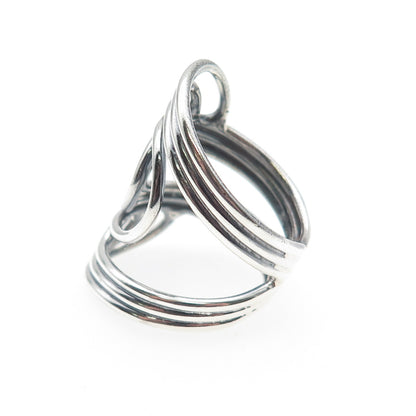 925 Sterling Silver Vintage Modernist Overlap Oxidized Ring Size 7.75