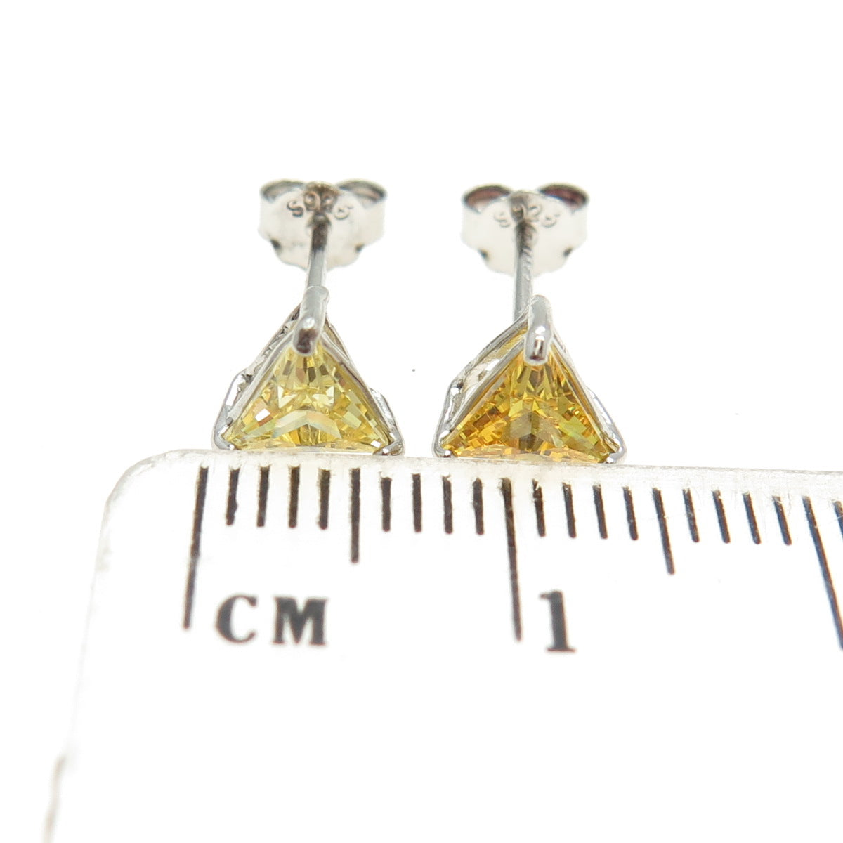 925 Sterling Silver Triangle-Cut Canary Yellow C Z Stud Earrings