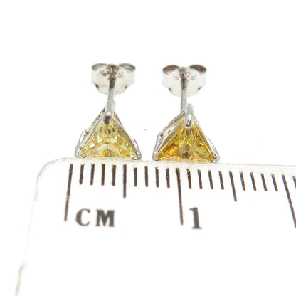 925 Sterling Silver Triangle-Cut Canary Yellow C Z Stud Earrings