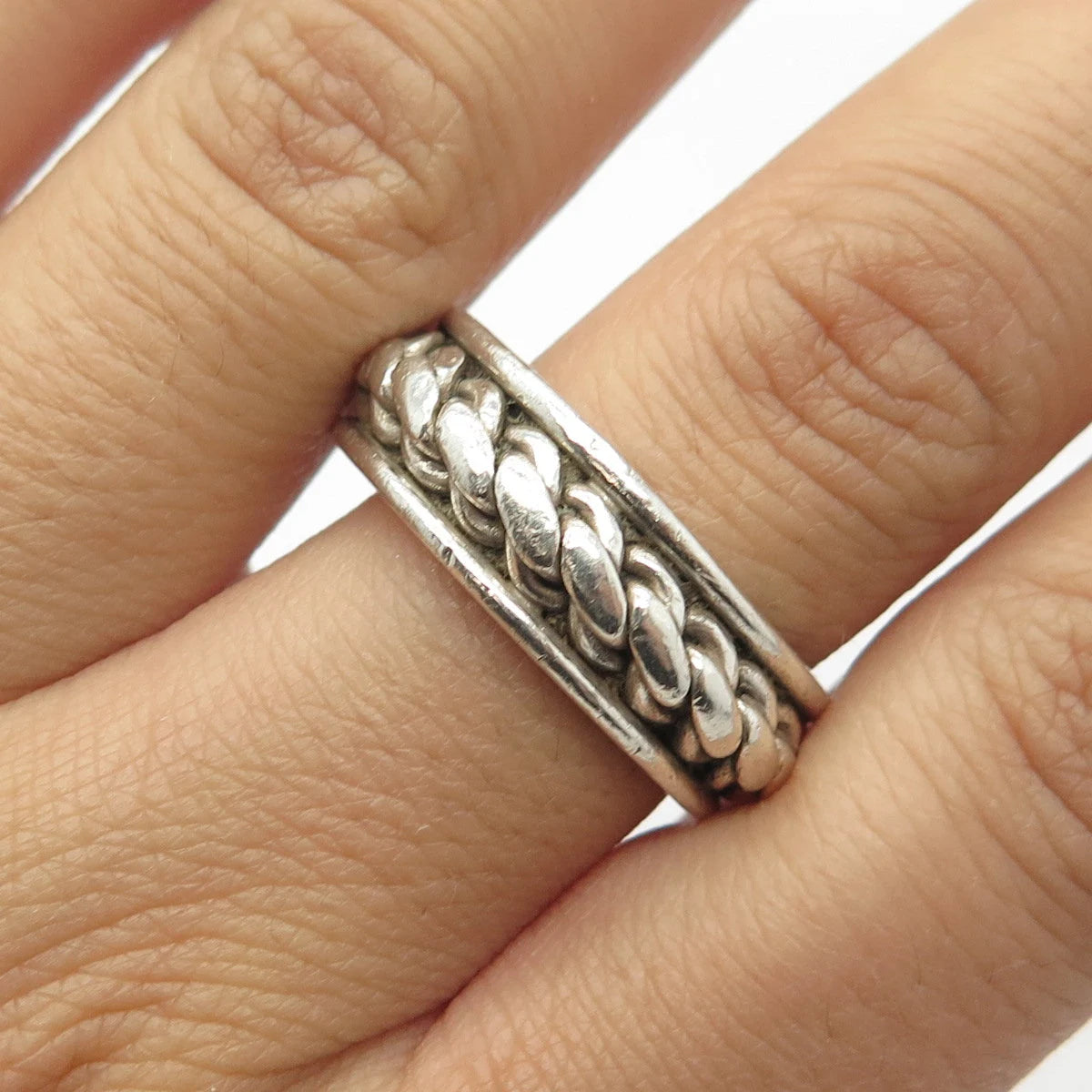 925 Sterling Silver Vintage Mexico Woven Band Ring Size 10.25