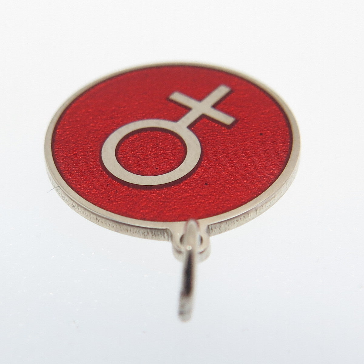 925 Sterling Silver Red Enamel Female Sign Round Tag Minimalist Charm Pendant