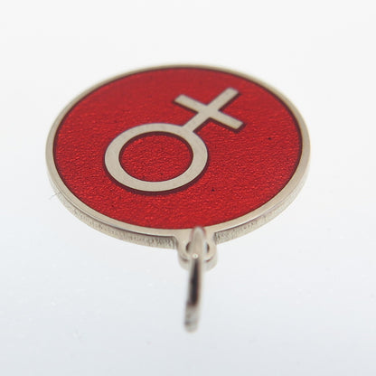 925 Sterling Silver Red Enamel Female Sign Round Tag Minimalist Charm Pendant
