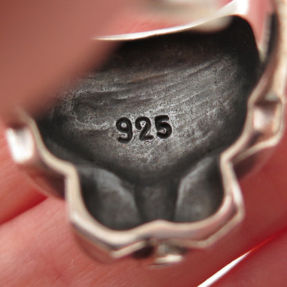 925 Sterling Silver Vintage Real Ruby Panther Oxidized Ring Size 8.25