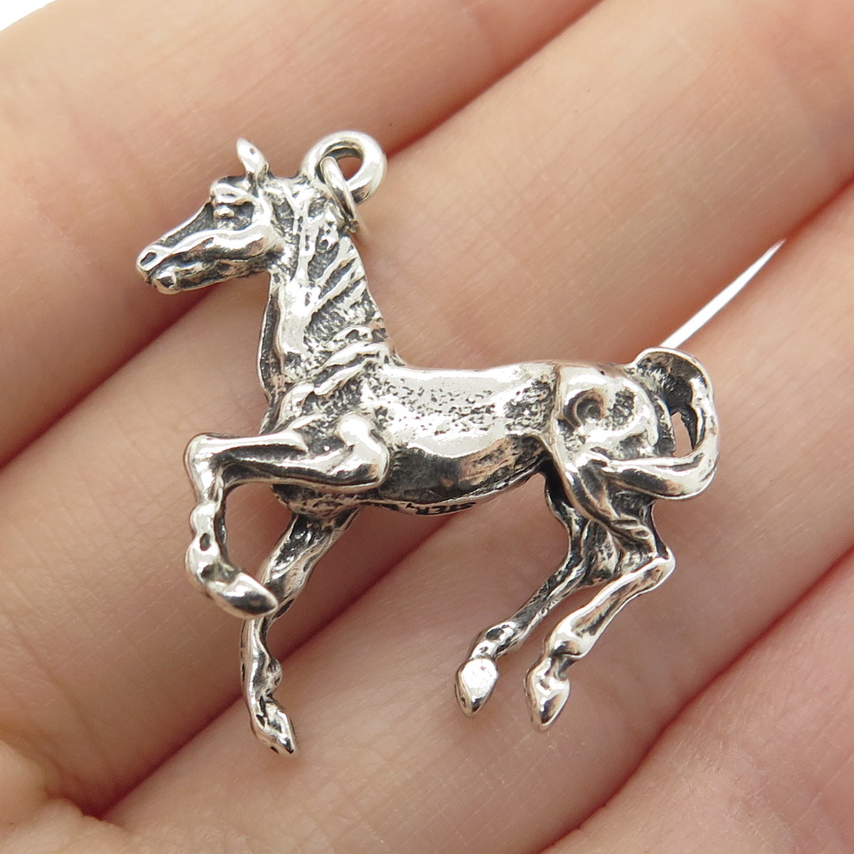 925 Sterling Silver Vintage Wild Horse Oxidized Charm Pendant