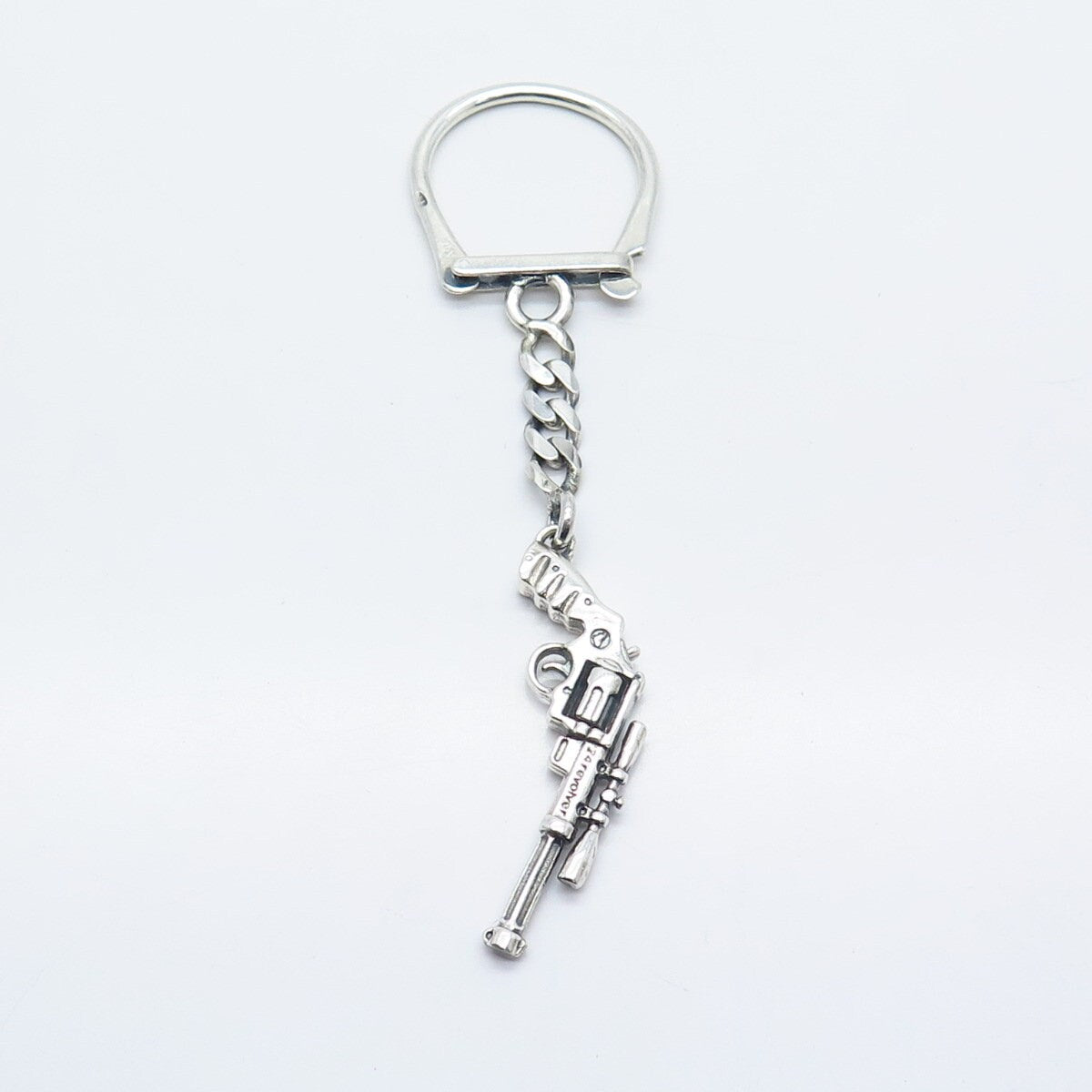 925 Sterling Silver Vintage Revolver Cuban Chain Key Ring