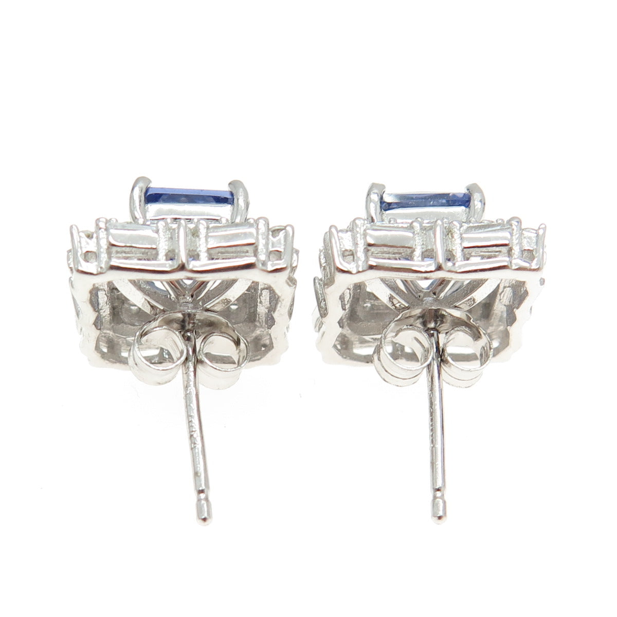 925 Sterling Silver White & Blue C Z Stud Earrings