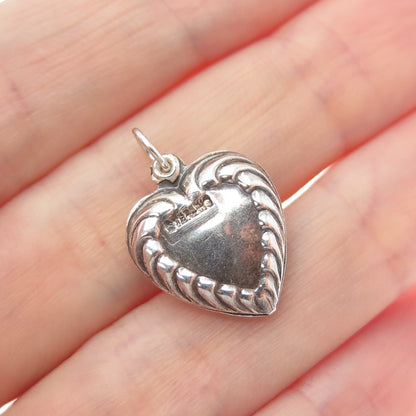 925 Sterling Silver Antique Art Deco Heart Chatelaine Minimalist Charm Pendant