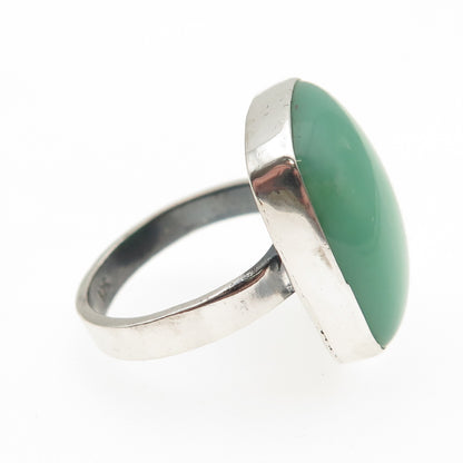 925 Sterling Silver Vintage Real Cabochon Chrysoprase Ring Size 7.75