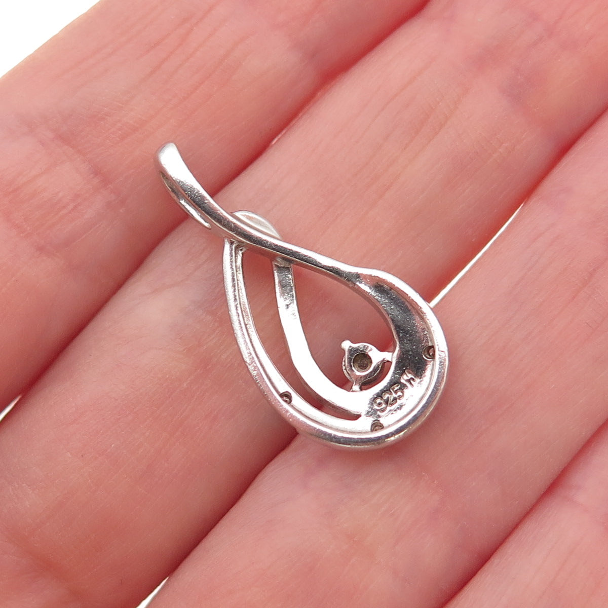 925 Sterling Silver Real Round-Cut Diamond Teardrop Charm Pendant