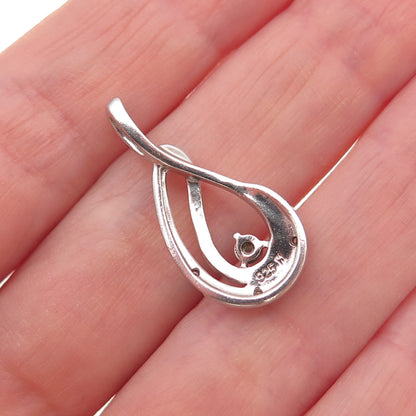 925 Sterling Silver Real Round-Cut Diamond Teardrop Charm Pendant
