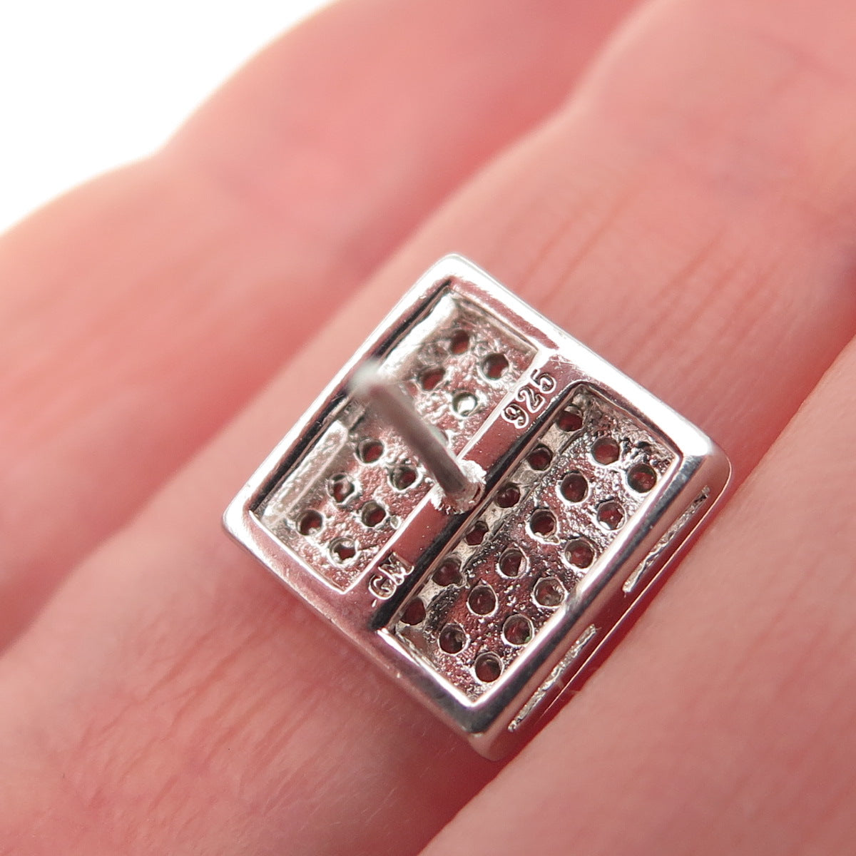 925 Sterling Silver Round-Cut C Z Sparkle Square Stud Earrings
