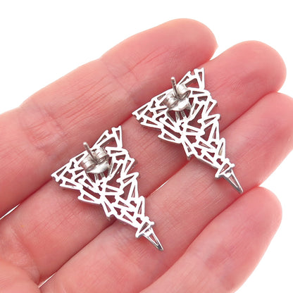 925 Sterling Silver Tapered Baguette-Cut C Z Cluster Triangle Earrings