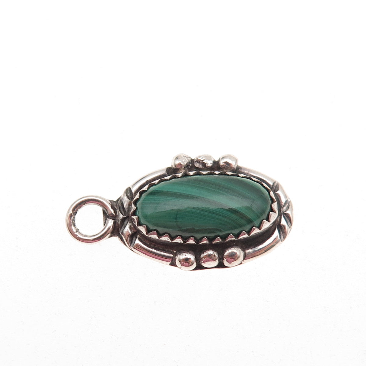 Benjamin James Navajo Old Pawn Sterling Silver Vintage Malachite Charm Pendant