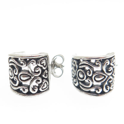 925 Sterling Silver Vintage Ornate Heart Oxidized Earrings