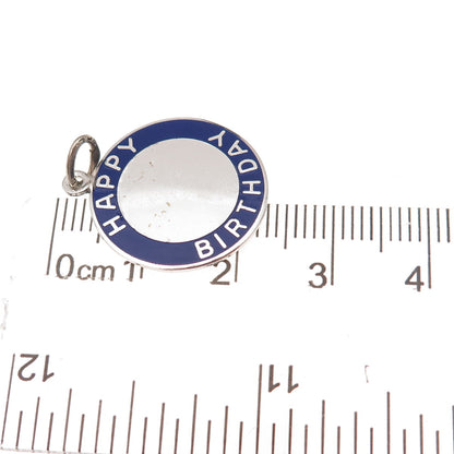 Beau 925 Sterling Silver Vintage Enamel Happy Birthday Tommy Charm Pendant