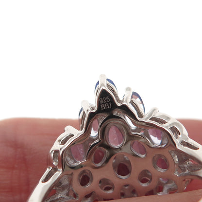 925 Sterling Silver Real Tanzanite & White Topaz Cluster Ring Size 8
