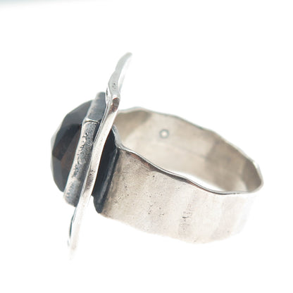 TAMIR ZUMAN 925 Sterling Silver Vintage Real Smoky Quartz Oxidized Ring Size 9.5