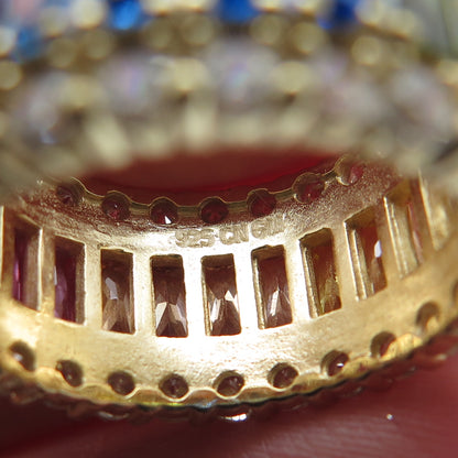 925 Sterling Silver Gold Plated Multi-Cut & Color C Z Eternity Ring Size 7.75
