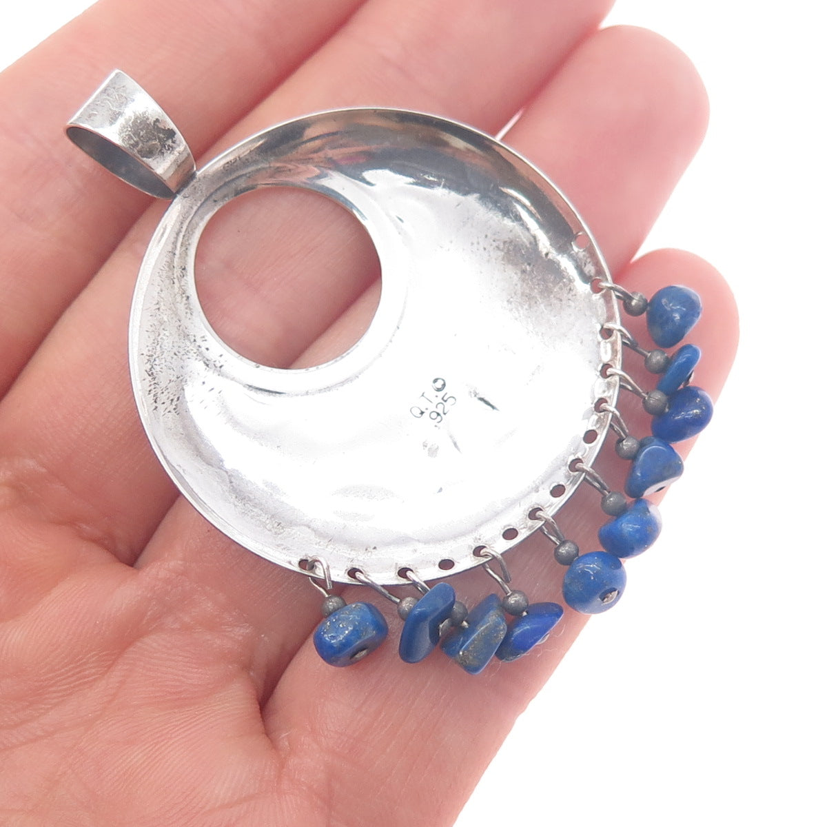 Quoc Turquoise Old Pawn Sterling Silver Vintage Lapis Pendant (missing stone)