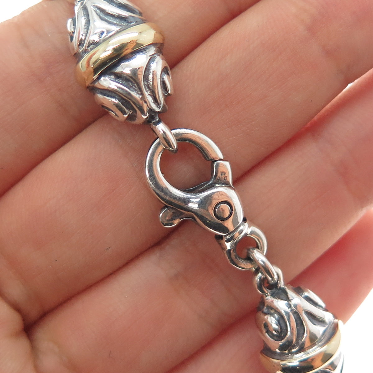 ZINA 14K Gold 925 Sterling Silver Vintage Modernist Spiral Beads Bracelet 7.25"