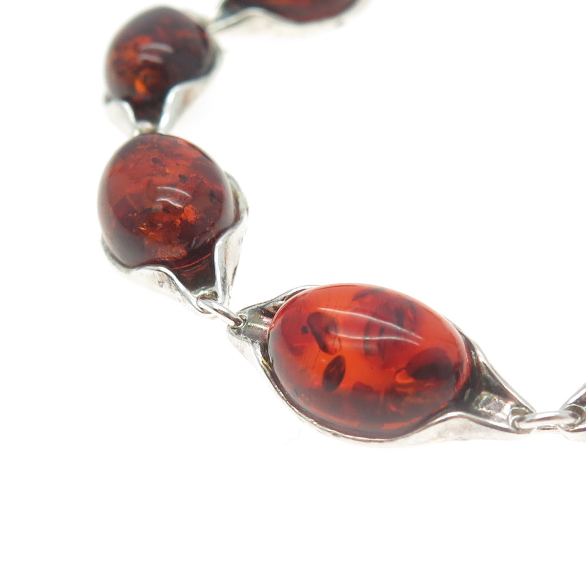 925 Sterling Silver Vintage Real Amber Tennis Link Bracelet 7.75"