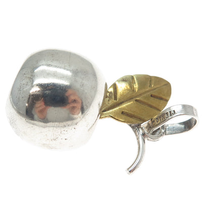 925 Sterling Silver 2-Tone Vintage Mexico Apple 3D Charm Pendant