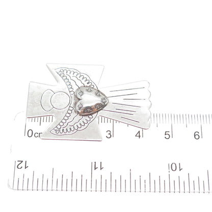 CAROLYN POLLACK 925 Sterling Silver Vintage Heart Angel Pin Brooch / Pendant