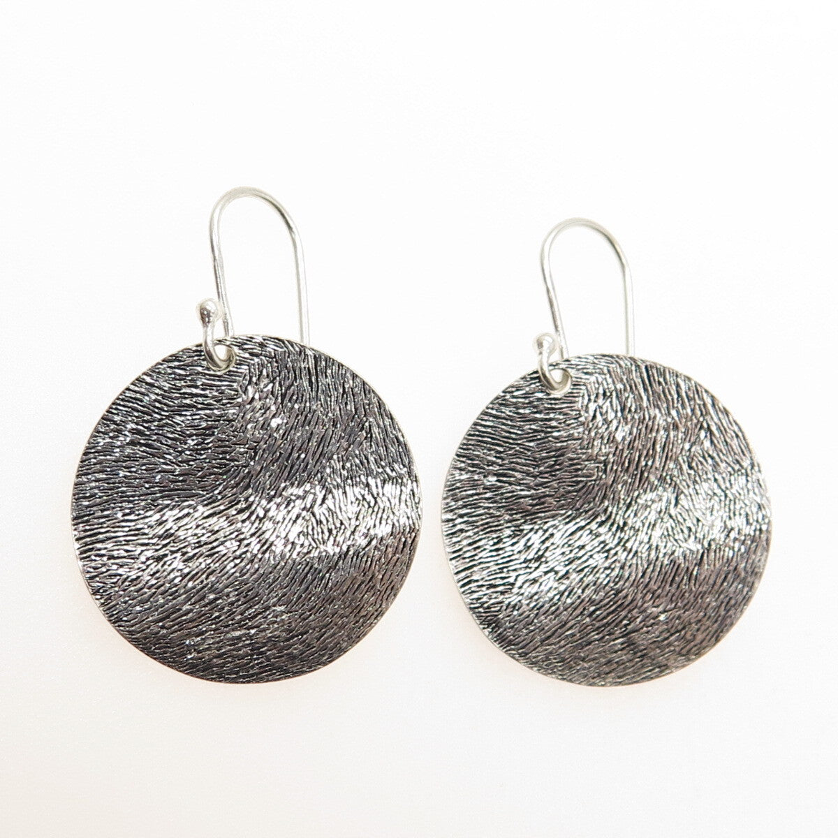 925 Sterling Silver Vintage Modernist Disc Dangle Earrings