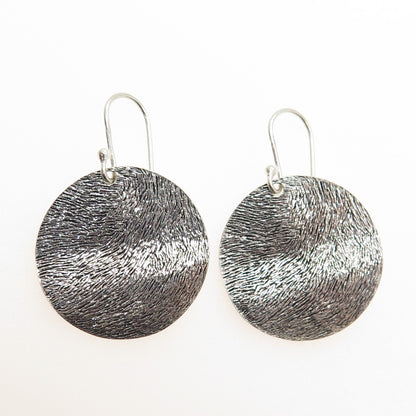 925 Sterling Silver Vintage Modernist Disc Dangle Earrings