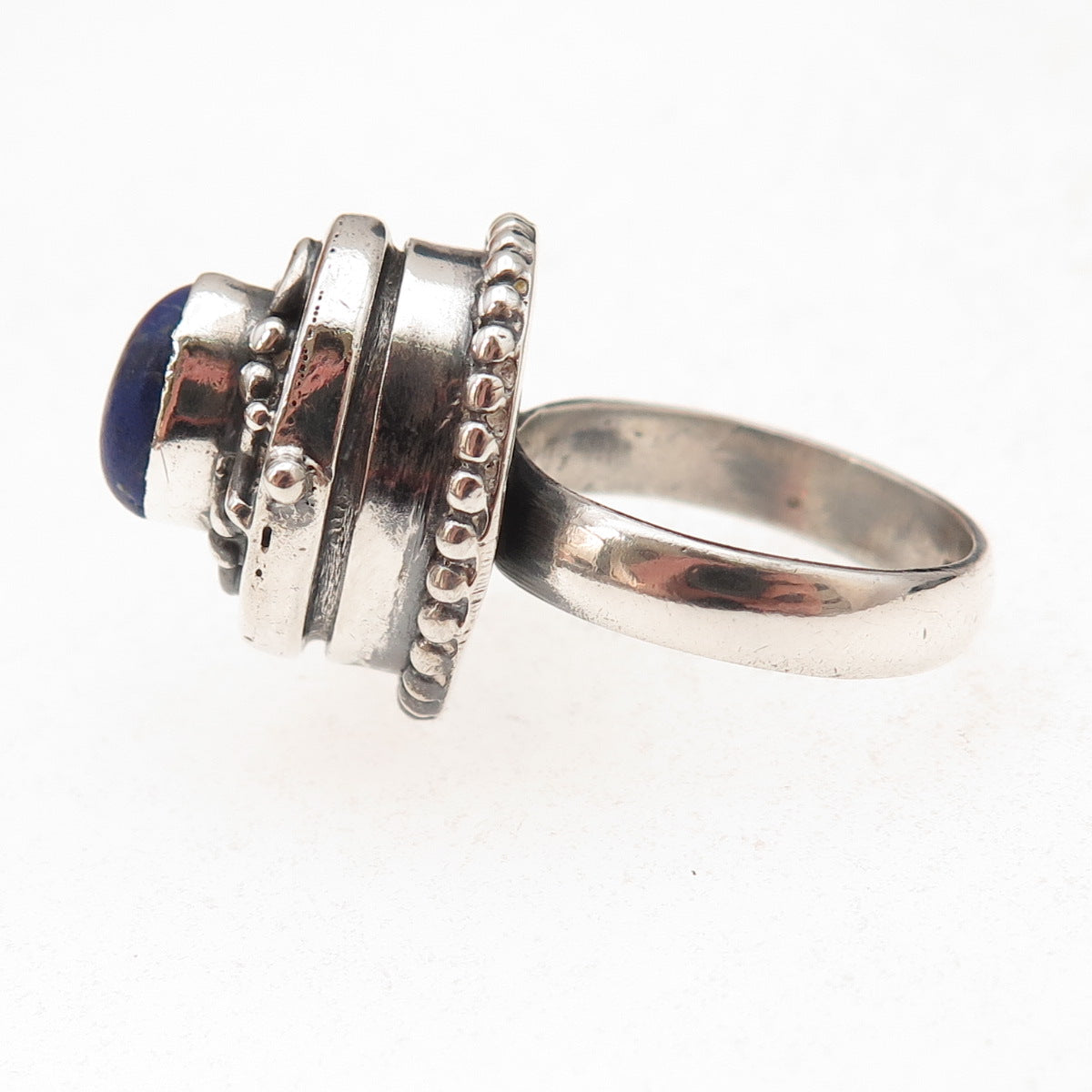 925 Sterling Silver Vintage Real Lapis Oxidized Poison Ring Size 7