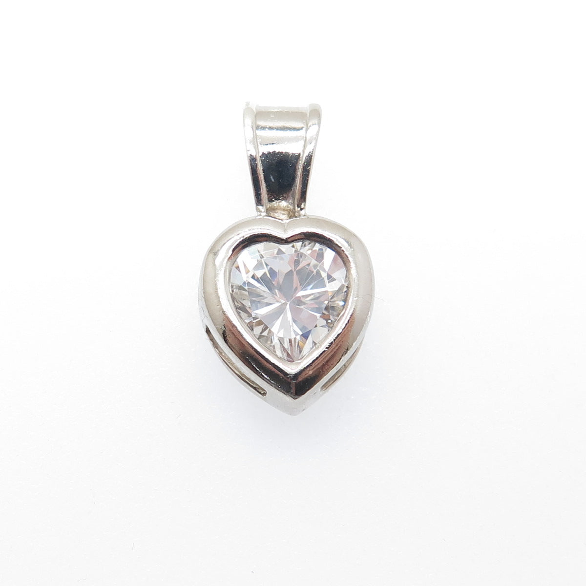 925 Sterling Silver Heart-Cut C Z Minimalist Charm Pendant
